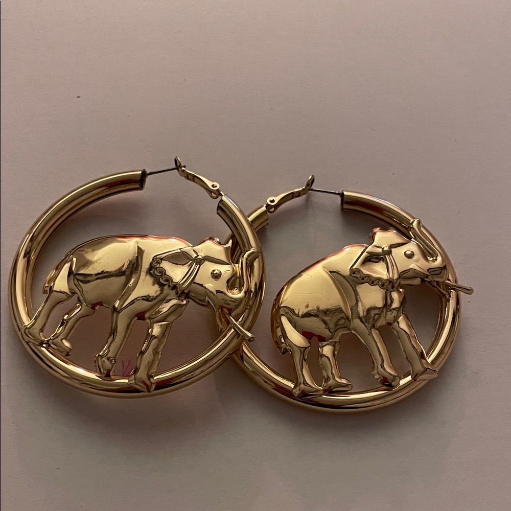 Gold Plated Elephant Hoop Earrings